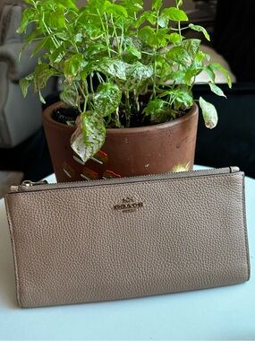 Coach Pebbled Leather Zip Wallet - Beige